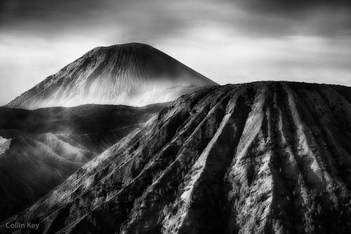 Cones by Collin Key, Mt. Batok with Mt. Semeru, Javas highest volcano, in the background.bw mountain mountains indonesia 