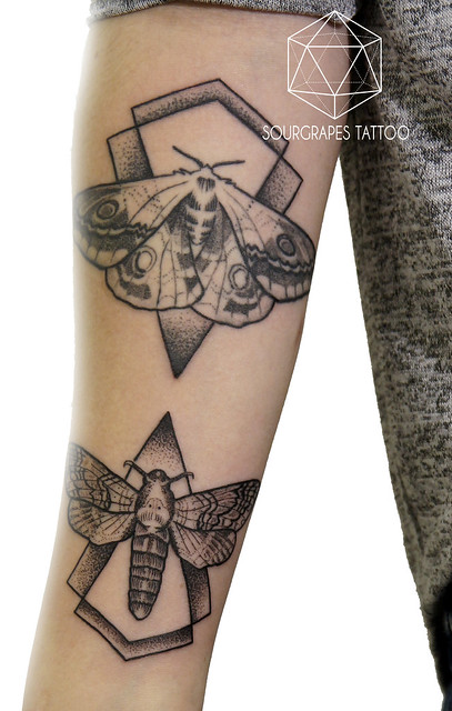 Geometric Moth Double Tattoo