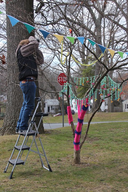 Photographing the Yarn Bombing w Ladder