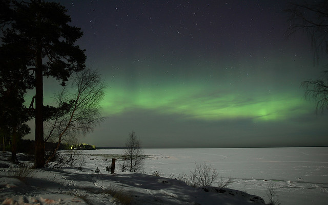 Aurora over Ladoga lake