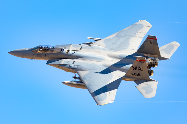 F-15C of the 104thFW Flexes out of Nellis AFB