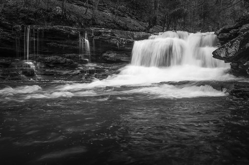 Dunloup Creek Falls, longexposure light blackandwhite bw blur nature water monochrome horizontal contrast creek dark flow outdoors us waterfall stream day unitedstates oakhill blurred westvirginia flowing rectangle lowangle newrivergorge thurmond dunloup
