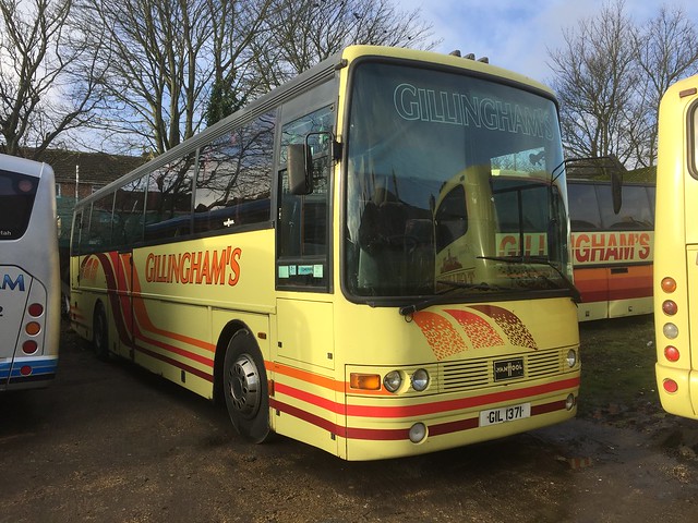 New to Merseyside PTE in 1996 with fleet number 7044 , registered P464JWB Volvo B10M-62 Van Hool Alizee T8 C49FT.   Now registered GIL1371 in the fleet of Gillingham, Catchgate (in County Durham) 07/02/2016