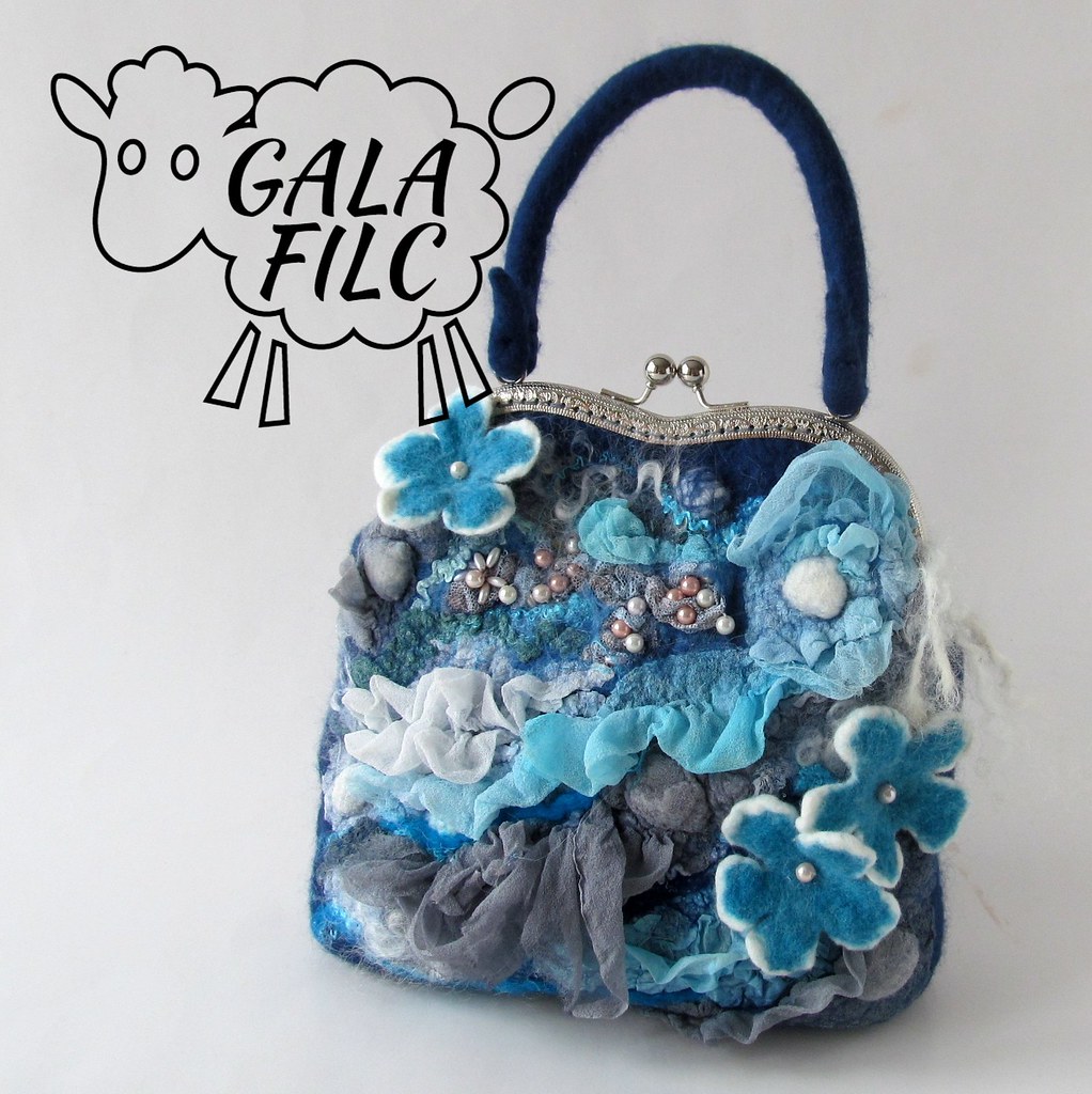 Nuno felted purse - Blue flowers