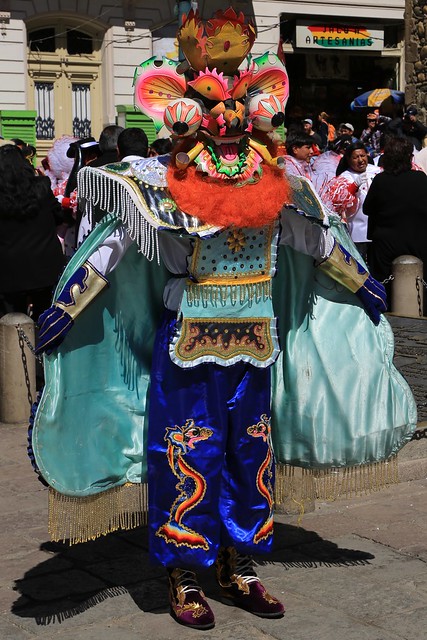 Masked Male Morenada Street Dancer Basilica San Francisco La Paz Bolivia South America
