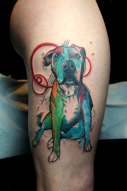 watercolor pitbull tattoo