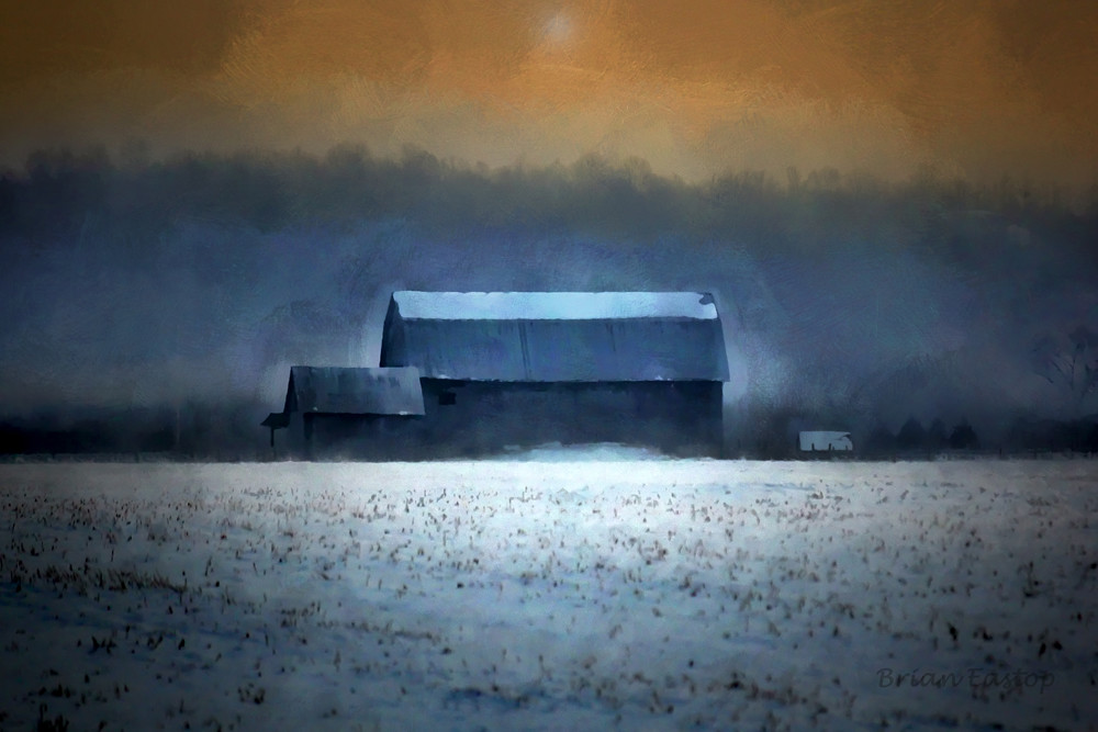 Barn on a Misty January Morning
