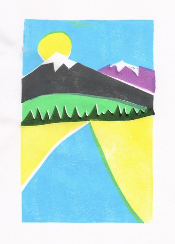 mountain print landscape acrylic printmaking blockprint