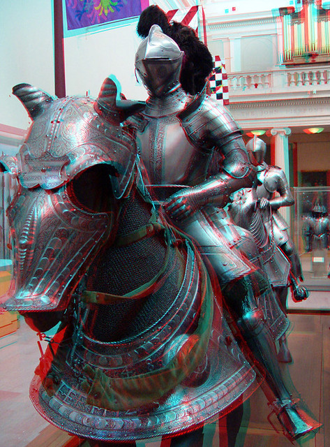 16th Century knight on armoured horse at Met in 3D