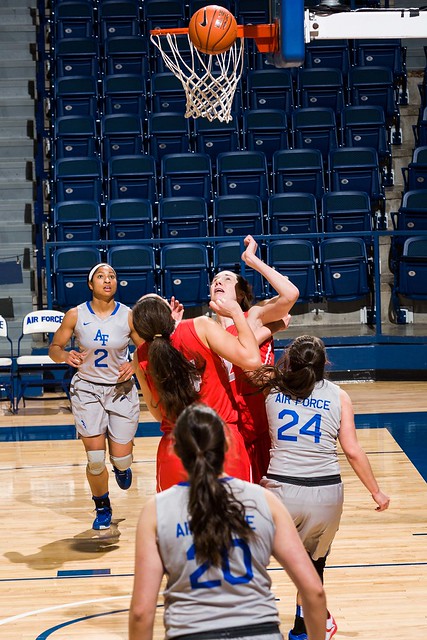 The Air Force Falcons women's basketball team fall to the New Mexico Lobos 63-33 on Jan 27, 2016 at Clune Arena in Colorado Springs, Colo. (Air Force photo/Liz Copan)