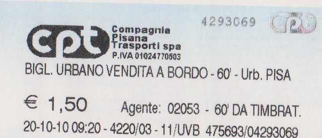 Italy Pisa Bus Ticket 2010