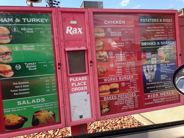 Rax drive-through menu, Lancaster, OH