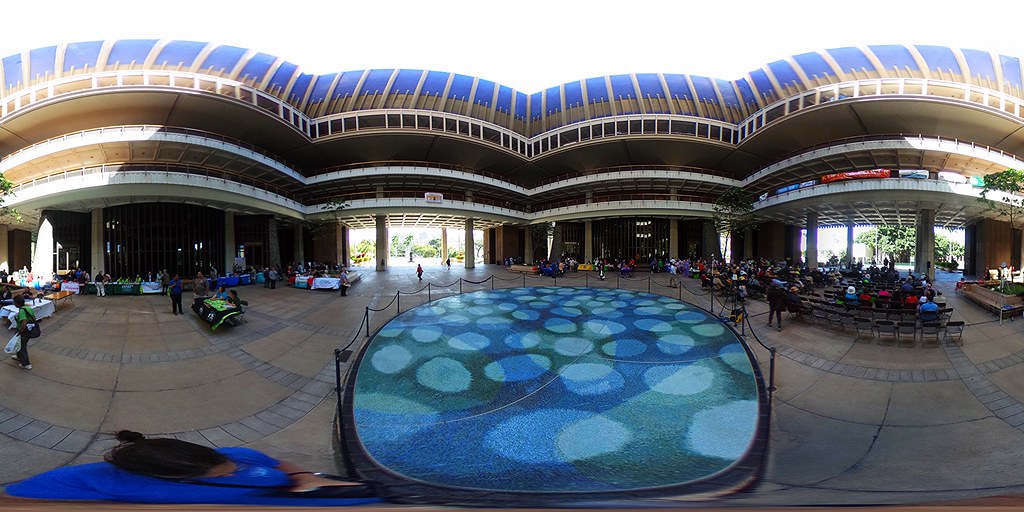 The glass mosaic floor mural “Aquarius,” designed by Tadashi Sato at the Hawaii State Capitol, Honolulu, Hawaii - a 360 degree equirectangular VR