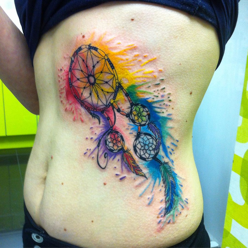 3 hours session for this dream catcher watercolors tattoo,… | Flickr