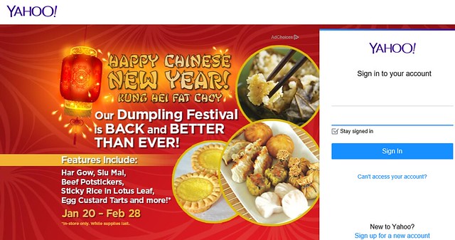 Mandarin Restaurant advertising on Flickr's sign-in page for Chinese New Year special menu