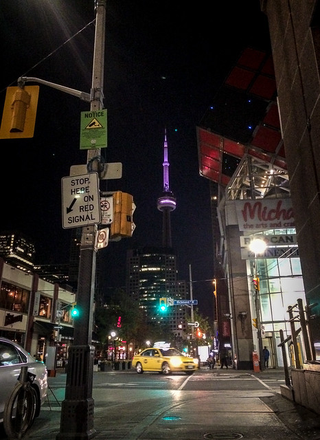 CN Tower from everywhere in the city at night