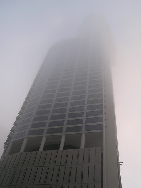 Riparian Plaza in Fog
