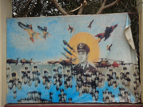 Wall poster from October 1973 war with young Hosni Mubarak