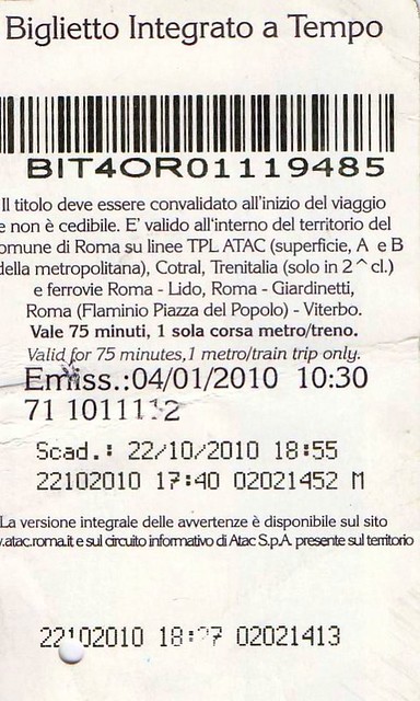 Italy Roma Bus Ticket 2010