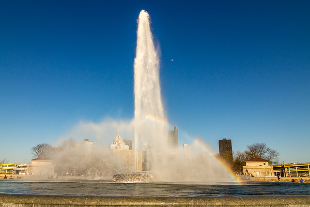 Pittsburgh's Fountain with A Rainbow