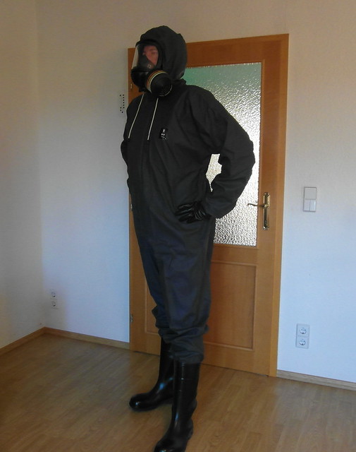 With Czech CM-6 M gasmask, rainoverall from AJ group and firemen's wellies from Bekina