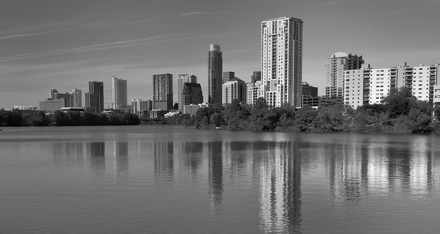 A Panoramic View to the Austin Skyline (Black & White)