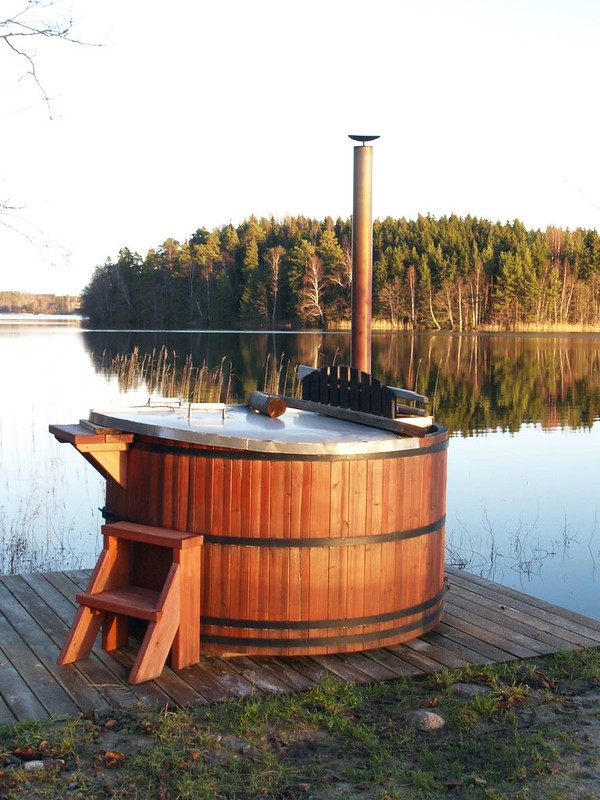 Hot tub by a lake