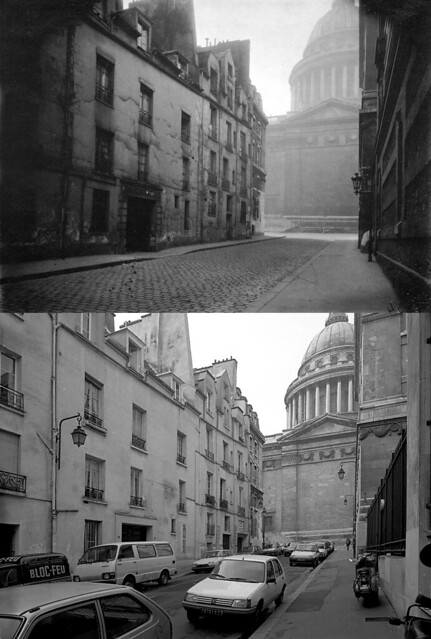 Atget's Paris: coin de la rue Valette et Panthéon.  Athet 1925, rephotographed in 1988