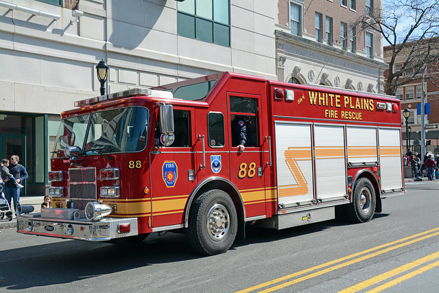 Picture From The City Of White Plains New York 2016 Saint Patrick's Day Parade Held On Saturday March 12, 2016. Here Is A Picture Of White Plains New York Fire Department Fire Rescue Truck 88. Picture Taken Saturday March 12, 2016