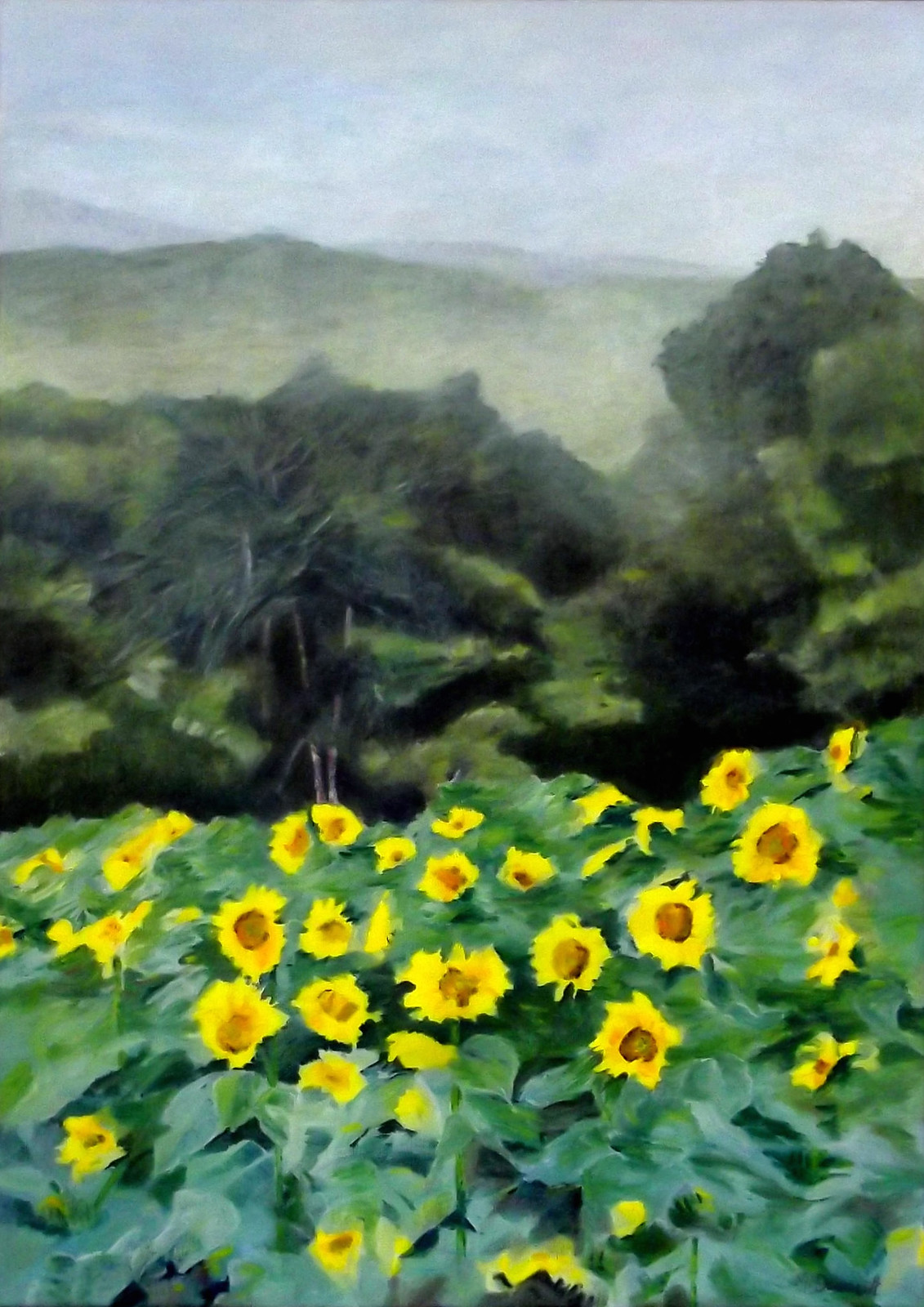 Painting 'les tournesols dans le vent' 70 x 50 cm. acrylique sur toile 2014