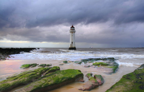 england sky lighthouse water weather clouds geotagged coast sand rocks europe day waves cloudy britain outdoor tide horizon shore wallasey wirral newbrighton merseyside irishsea geo:lon=304149628 geo:lat=5344195678