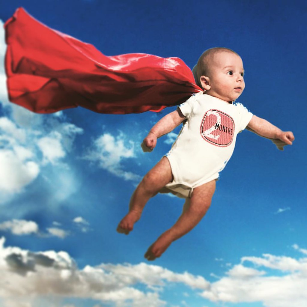 Doesn't time fly... 2 months old!! #Superman #Superbaby #baby #flying #cute