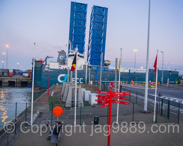 UECC Autopremier Vehicles Carrier at the Kustlaan Bridges, Vandamme Lock Canal, Port of Zeebrugge, Belgium