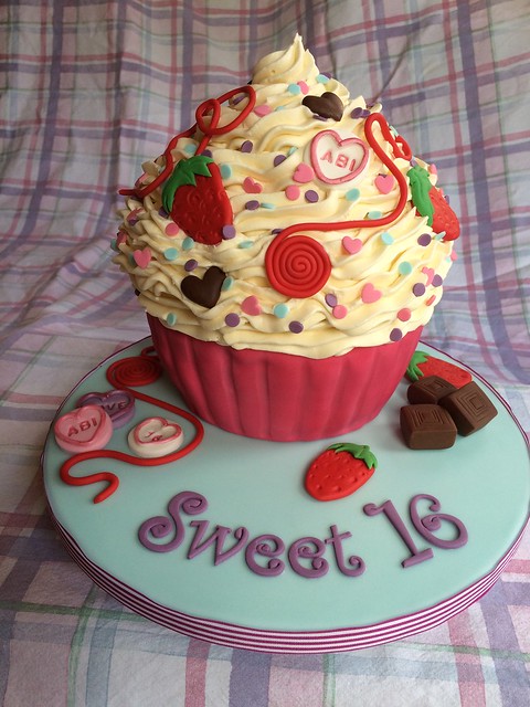 Sweet 16 Giant Cupcake with handmade sweets