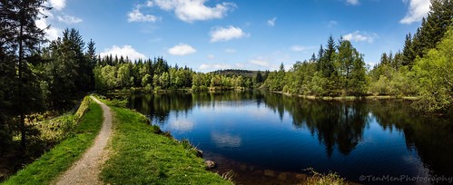 lake reflection tree water clouds forest landscape scenery path loch bruntis