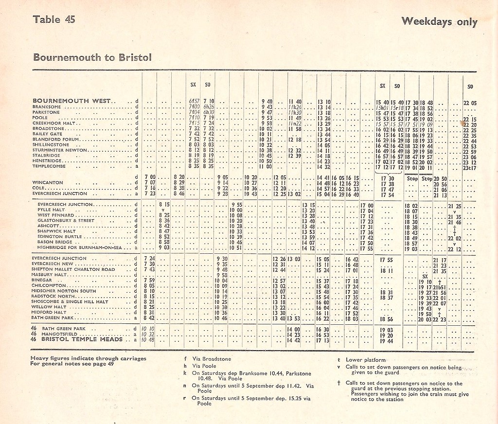 S&D timetable up trains 1964/65