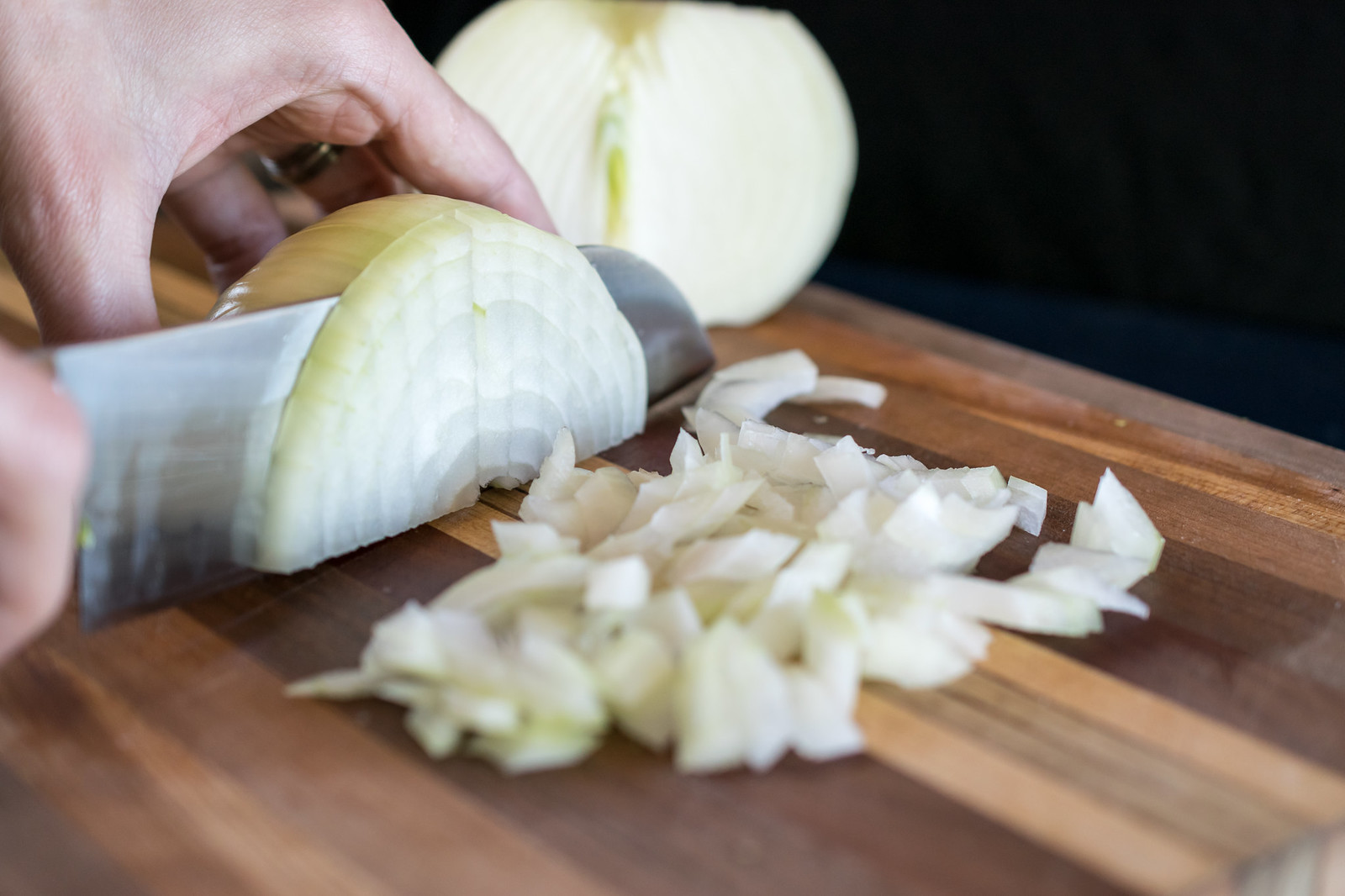 dicing the onion