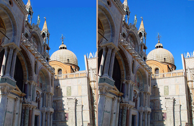 Saint Marks (in Venice) rear angle in cross-view or Prisma-chrome 3D
