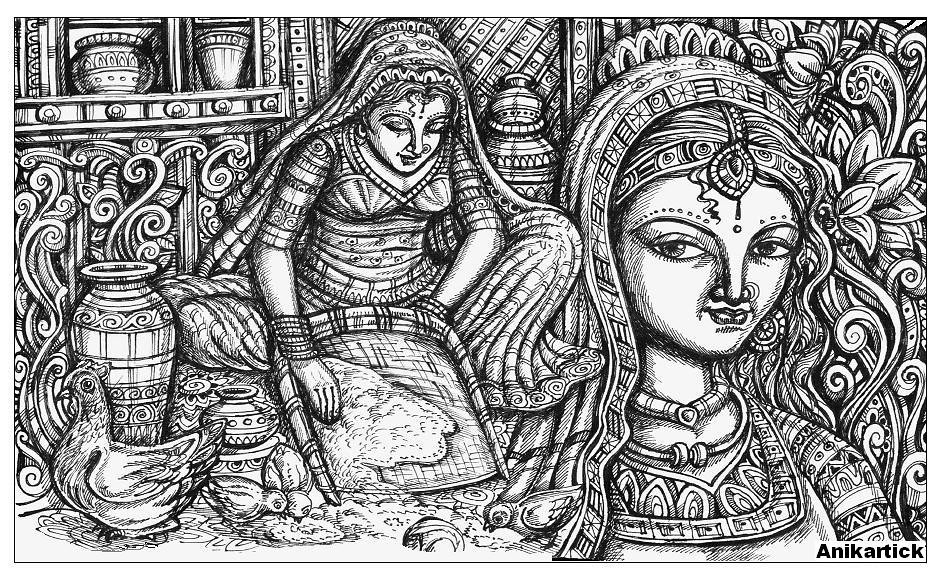 RAJASTHANI PAINTINGS / ART OF RAJASTHAN / Pen drawings / artist Anikartick,Chennai,Tamil Nadu,India