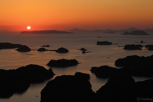 sunset panorama japan observation 夕陽 nagasaki sasebo 長崎 パノラマ 佐世保 99islands 九十九島 展海峰 西海国立公園 tenkaiho