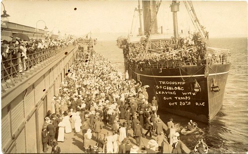 WW1 troopship SS Geelong departing Hobart, Tasmania - 20th Oct 1914