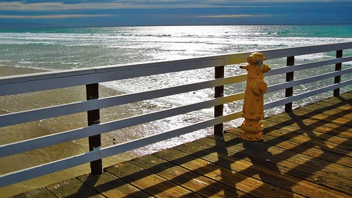 ocean california wood sun sunlight reflection beach landscape pier deck firehydrant rails serene railing pismobeach danieljordan