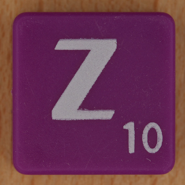 Scrabble white letter on purple Z