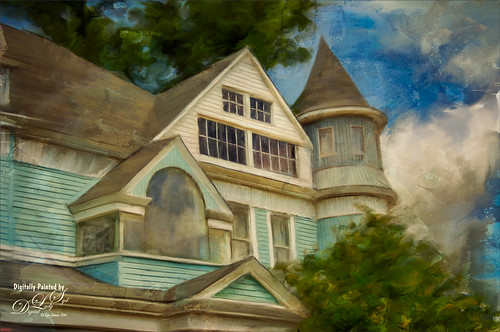 Painted image of a Victorian house