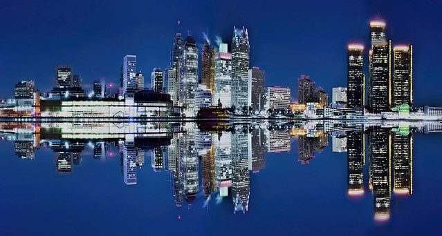 Reflections from the skyline of Detroit, Michigan, U.S.A. @ the Blue Hour