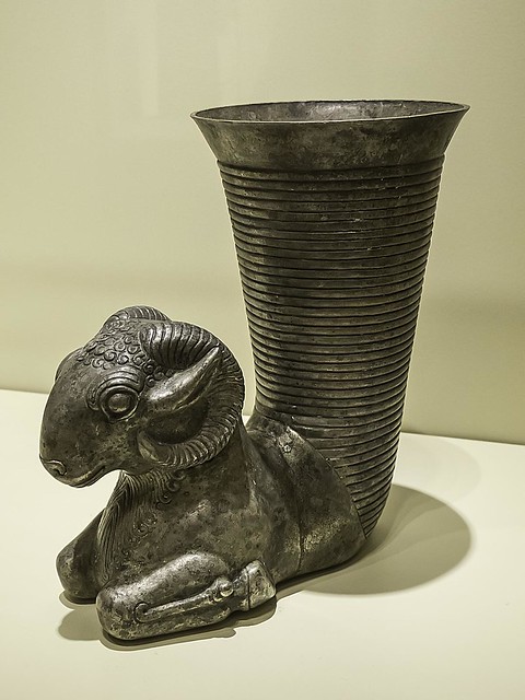 Silver rhyton with horned ram Persia Achaemenid Period 538-331 BCE