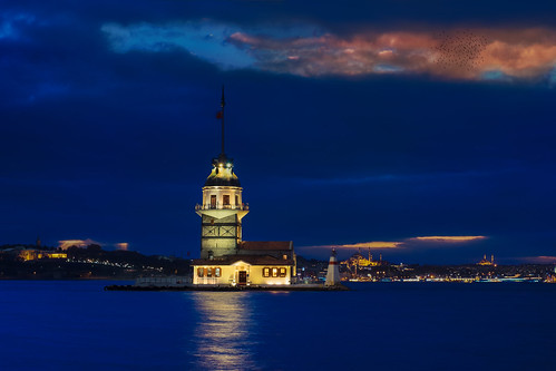 travel sunset sea vacation seascape night clouds turkey lights landscapes asia europe nightshot istanbul bluehour traveling tr maidenstower