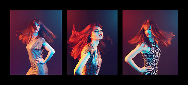 Michelle - hairflicking triptych