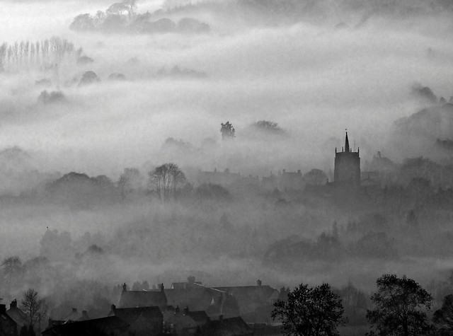 Fog on the town B&W