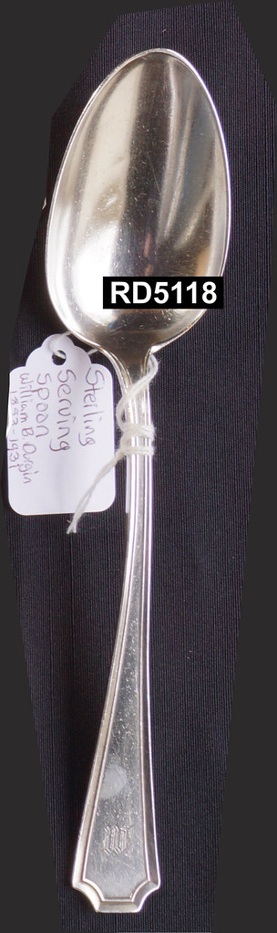 RD5118 Sterling Silver Serving Spoon Monogrammed M 2 dings in bowl William B. Durgin Co. 1853-1931 Fairfax 1910 Sterling Silver Group 01